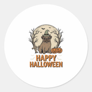 Vintage Halloween Pug Dog Witch Hat Shirt Design_1 Classic Round Sticker