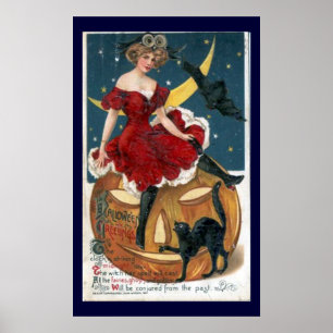 Vintage Halloween Pumpkin and Friends Print