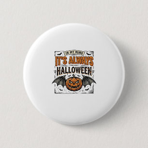 Vintage Halloween Pumpkin Bat Typography Shirt Des 2 Inch Round Button