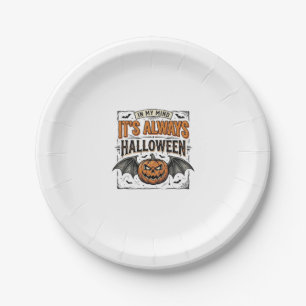 Vintage Halloween Pumpkin Bat Typography Shirt Des Paper Plate