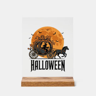 Vintage Halloween Pumpkin Carriage Witch Design_1 Acrylic Sign