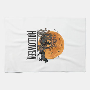 Vintage Halloween Pumpkin Carriage Witch Design_1 Kitchen Towel