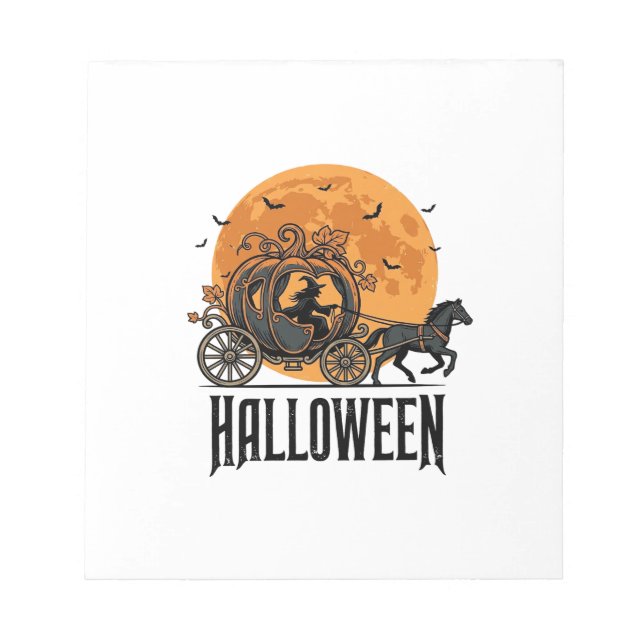 Vintage Halloween Pumpkin Carriage Witch Design_1 Notepad (Front)