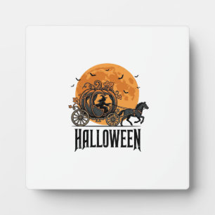 Vintage Halloween Pumpkin Carriage Witch Design_1 Plaque