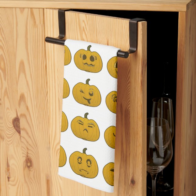 Vintage Halloween Pumpkin Carvings Kitchen Towel (Thirds Fold)