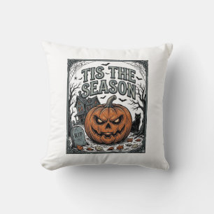 Vintage Halloween Pumpkin Cat Tis The Season Shirt Throw Pillow