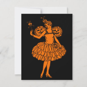 Vintage Halloween Pumpkin Fairy Illustration Card