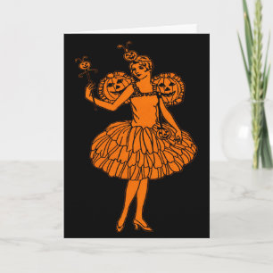 Vintage Halloween Pumpkin Fairy Illustration Card