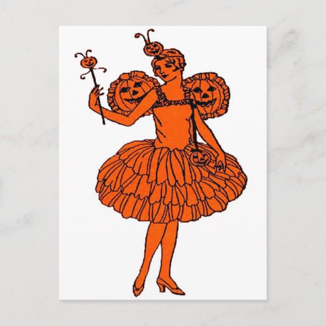 Vintage Halloween Pumpkin Fairy Postcard (Front)