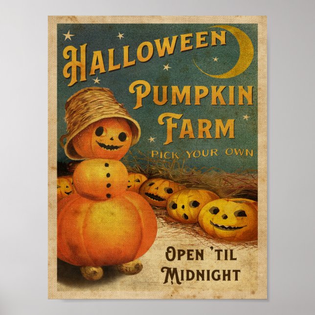 Vintage Halloween Pumpkin Farm Poster Print (Front)