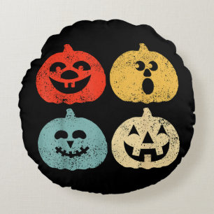 Vintage Halloween Pumpkin Funny Retro Gift Round Pillow