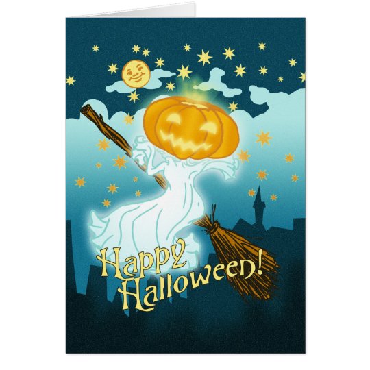 Vintage Halloween Pumpkin Ghost Card