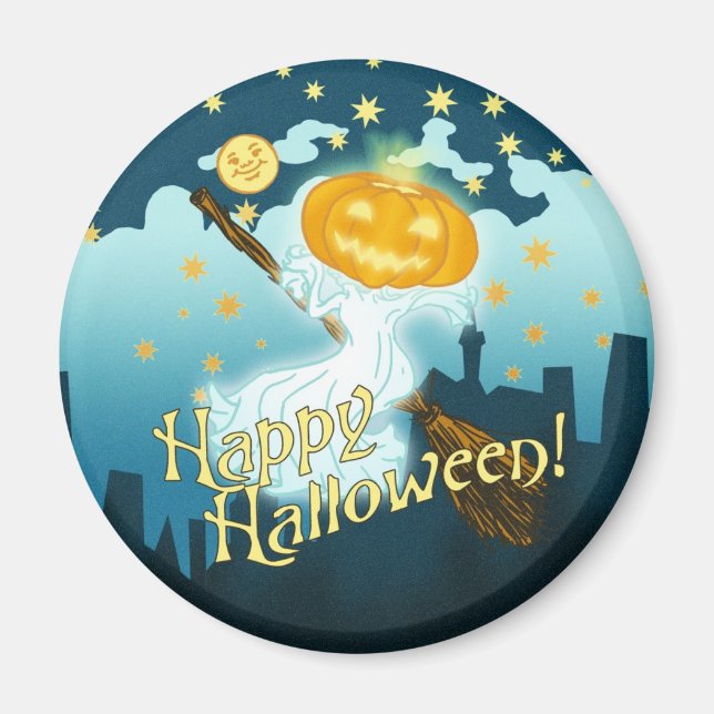 Vintage Halloween Pumpkin Ghost Magnet (Front)