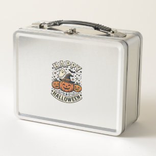 Vintage Halloween Pumpkin Ghost Shirt Design_1 Metal Lunch Box