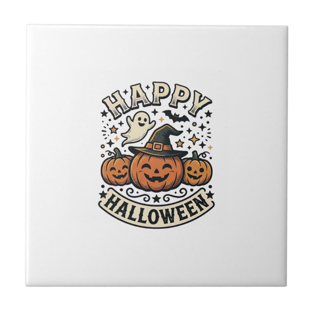 Vintage Halloween Pumpkin Ghost Shirt Design_1 Tile (Front)