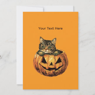 Vintage Halloween Pumpkin Kitty Invitation
