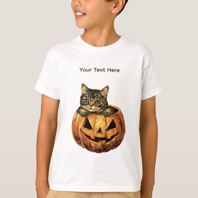Vintage Halloween Pumpkin Kitty T-Shirt (Front)