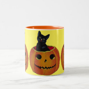Vintage Halloween Pumpkin Kitty Two-Tone Coffee Mug