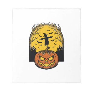 Vintage Halloween Pumpkin Moon Scarecrow Art_1 Notepad