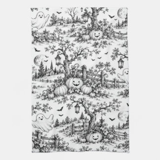 Vintage Halloween Pumpkin Patch Toile Fun Pattern Kitchen Towel