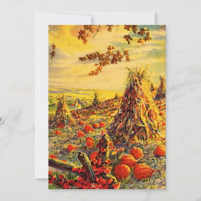 Vintage Halloween Pumpkin Patch with Haystacks Card (Front)