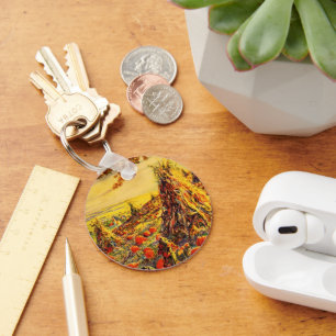 Vintage Halloween Pumpkin Patch with Haystacks Keychain