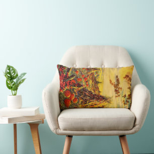 Vintage Halloween Pumpkin Patch with Haystacks Lumbar Pillow