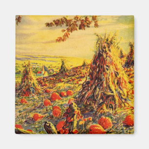 Vintage Halloween Pumpkin Patch with Haystacks Magnet