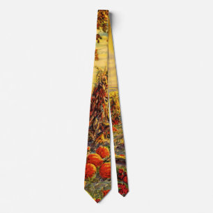 Vintage Halloween Pumpkin Patch with Haystacks Tie