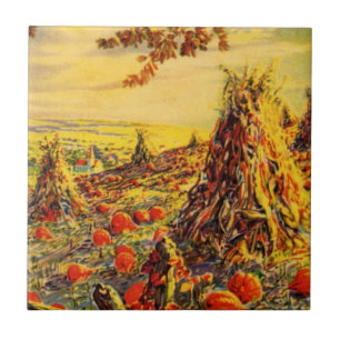 Vintage Halloween Pumpkin Patch with Haystacks Tile