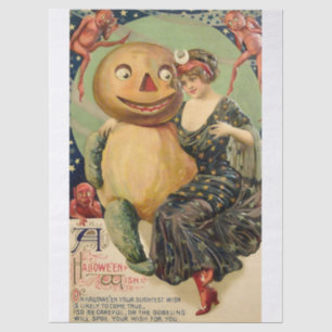 Vintage Halloween Pumpkin & Pretty Girl Decoupage Tissue Paper