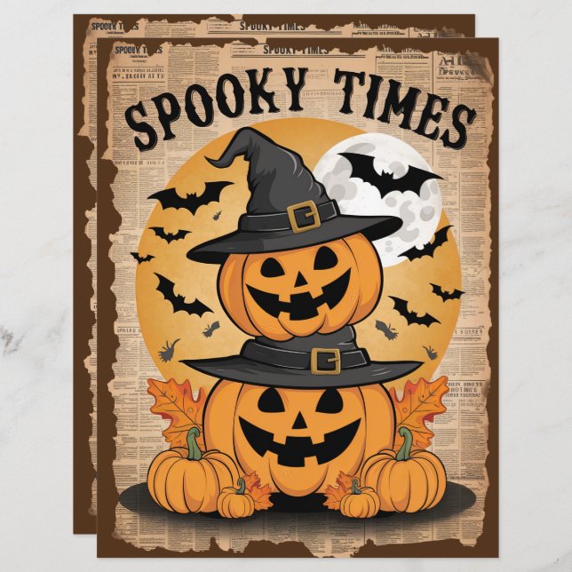 Vintage Halloween Pumpkin Scrapbook Paper  (Front/Back)
