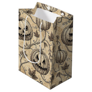 Vintage Halloween Pumpkin Vine Pattern Medium Gift Bag