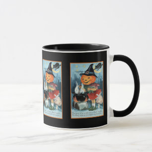 Vintage Halloween Pumpkin Witch Girl Mug