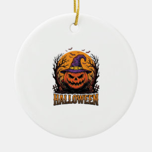Vintage Halloween Pumpkin Witch Hat Graphic_1 Ceramic Ornament