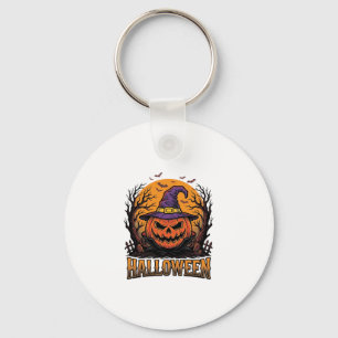 Vintage Halloween Pumpkin Witch Hat Graphic_1 Keychain