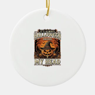 Vintage Halloween Pumpkin Witch Hat Shirt Design_1 Ceramic Ornament