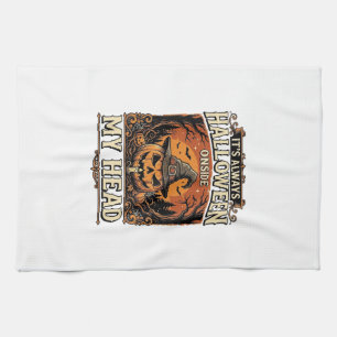 Vintage Halloween Pumpkin Witch Hat Shirt Design_1 Kitchen Towel