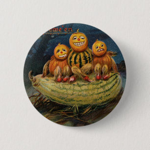 Vintage Halloween Pumpkins Black Cat 2 Inch Round Button