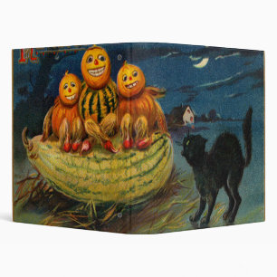 Vintage Halloween Pumpkins Black Cat Binder