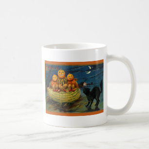 Vintage Halloween Pumpkins Black Cat Coffee Mug