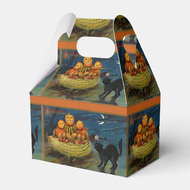 Vintage Halloween Pumpkins Black Cat Favor Box (Front Side)