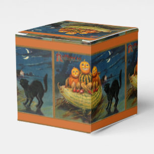 Vintage Halloween Pumpkins Black Cat Favor Box