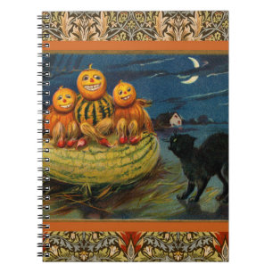 Vintage Halloween Pumpkins Black Cat Notebook