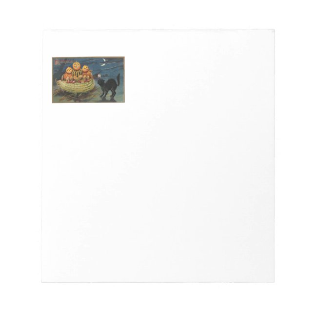 Vintage Halloween Pumpkins Black Cat Notepad (Front)