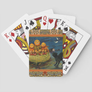 Vintage Halloween Pumpkins Black Cat Playing Cards