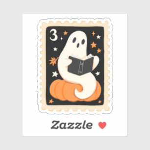 Vintage Halloween Reading Ghost & Pumpkin Stamp