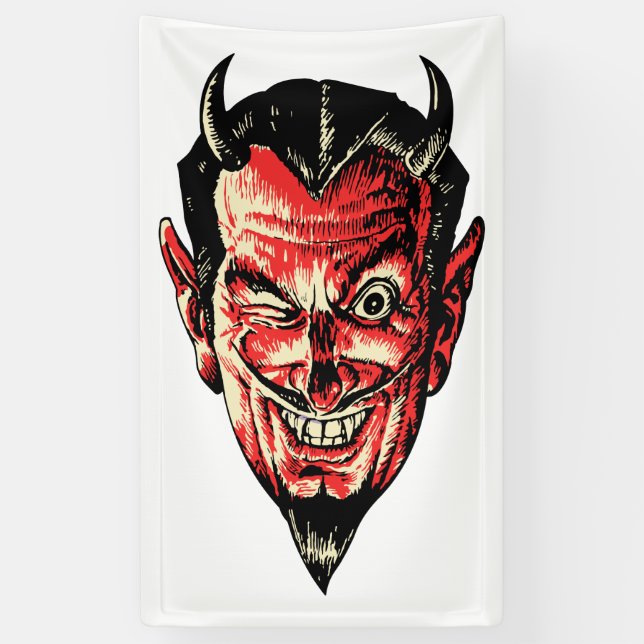 Vintage Halloween Red Devil Head Banner (Vertical)