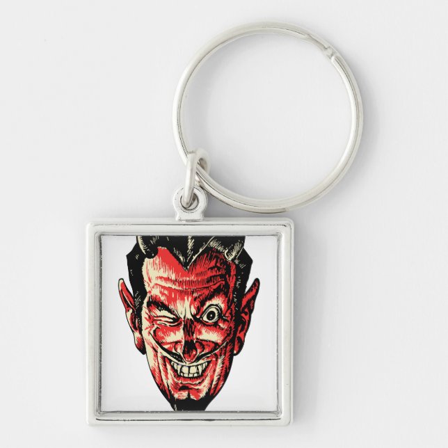 Vintage Halloween Red Devil Head Keychain (Front)