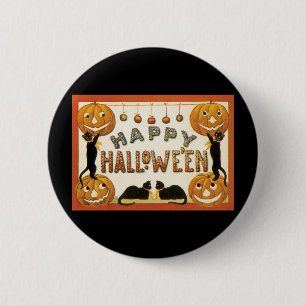Vintage Halloween, Retro Cats with Pumpkins 2 Inch Round Button